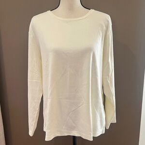 L.L. Bean Women's Cream Long Sleeve 100% Cotton Top, Size 1X